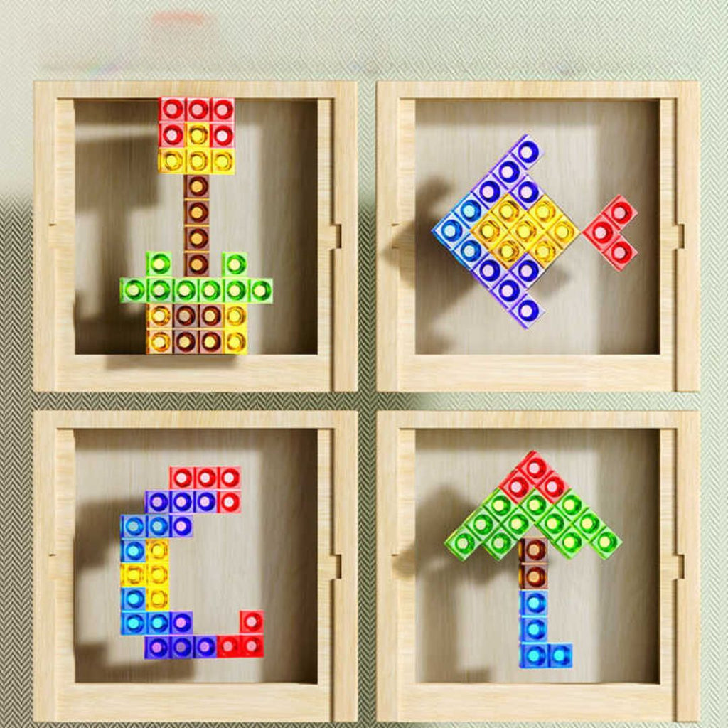 Holz Baustein Puzzle Set - Konstruktionsspielzeug aus ABS und Holz