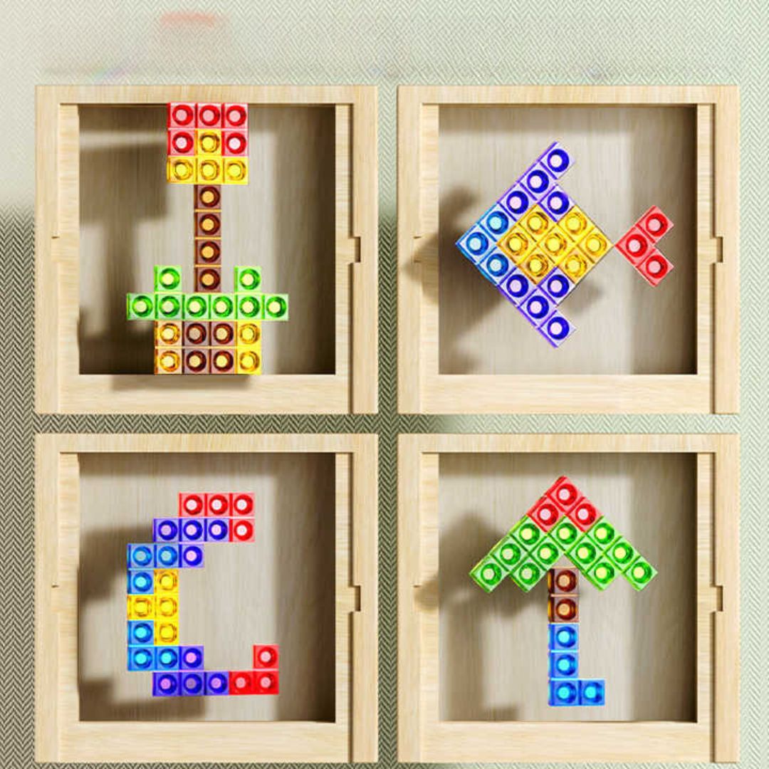 Holz Baustein Puzzle Set - Konstruktionsspielzeug aus ABS und Holz