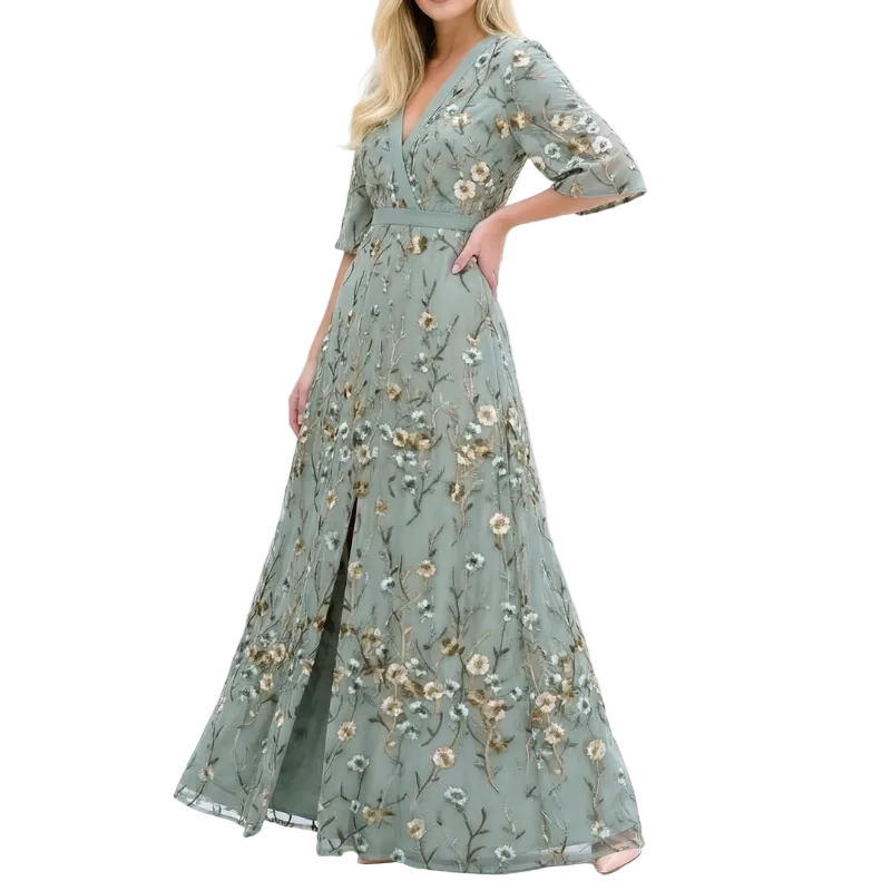Floral V-neck A-line maxi dress - boho maxi dress