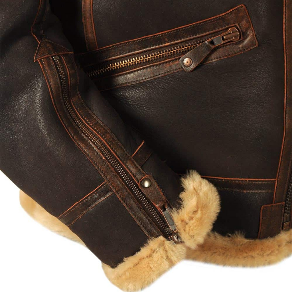 PU Bikerjacke mit Kunstfellkragen - Winter Bomberjacke Herren