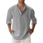 Leinen Baumwoll Henley Hemd - Langarm Freizeithemd
