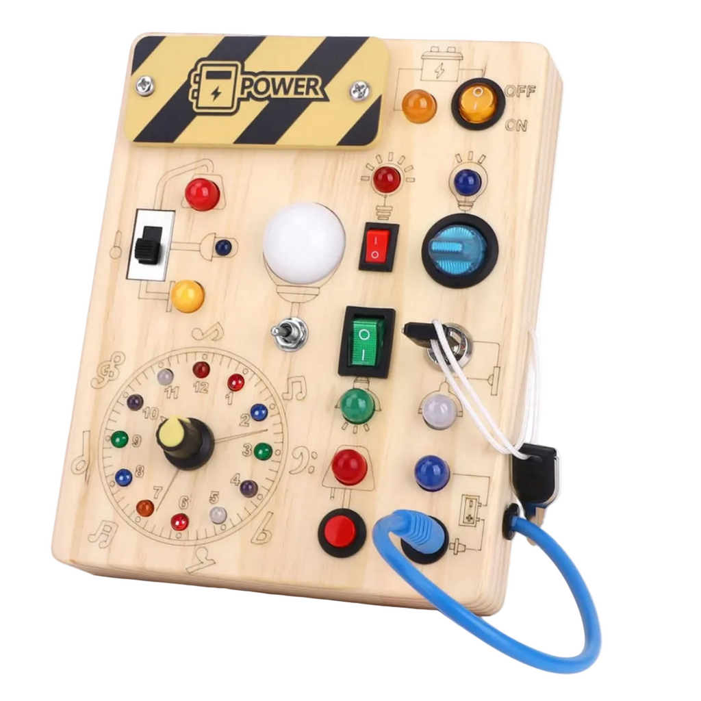 Holz Sensorik Busy Board LED Spielzeug - Activity Board für Kleinkinder