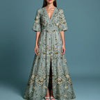 Floral V-neck A-line maxi dress - boho maxi dress