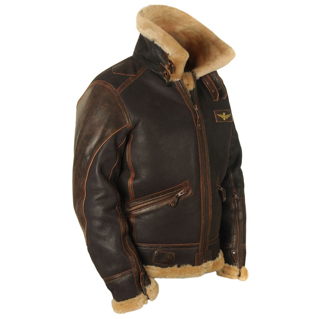 PU Bikerjacke mit Kunstfellkragen - Winter Bomberjacke Herren