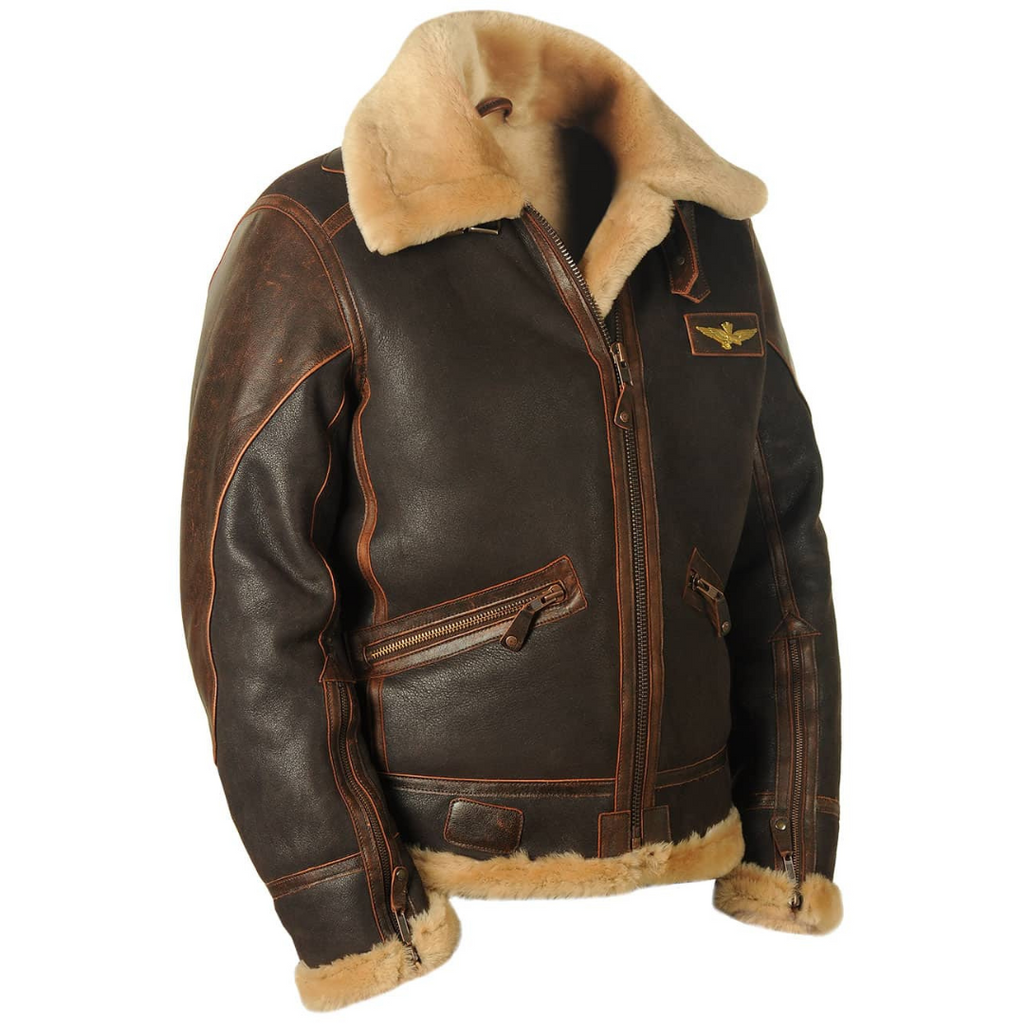 PU Bikerjacke mit Kunstfellkragen - Winter Bomberjacke Herren