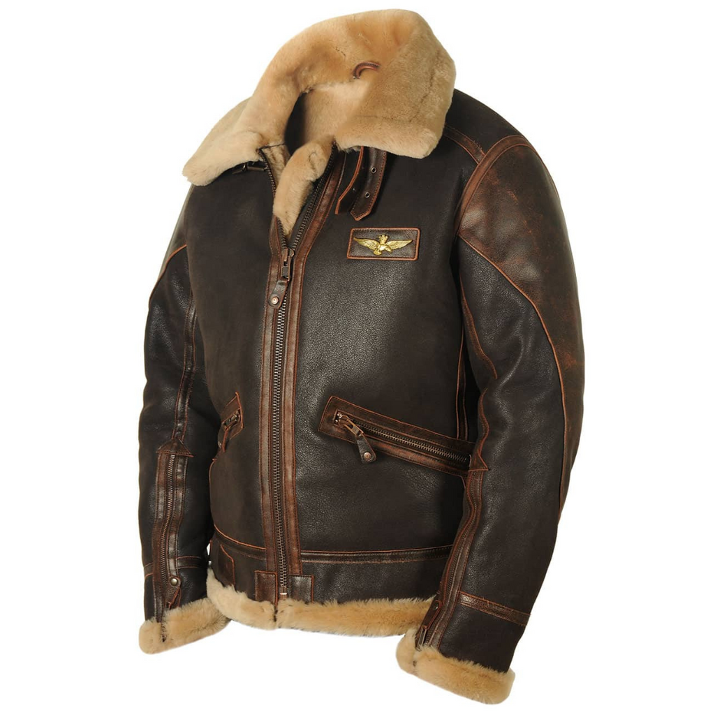 PU Bikerjacke mit Kunstfellkragen - Winter Bomberjacke Herren