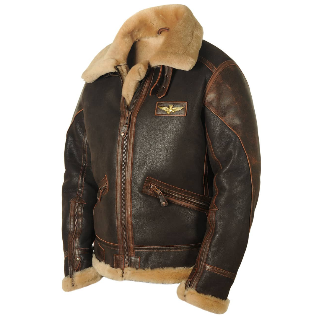 PU Bikerjacke mit Kunstfellkragen - Winter Bomberjacke Herren