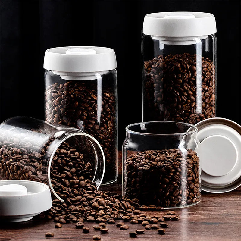 Glass Coffee Container Airtight Vacuum Lid - 500–1800ml Storage Jar