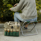 Foldable garden stool - metal garden seat with tool pouch
