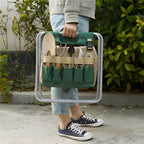 Foldable garden stool - metal garden seat with tool pouch