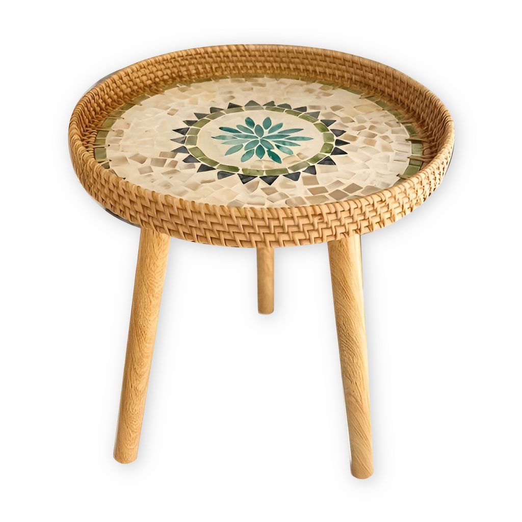 Runder Rattan Couchtisch - Naturfarbener Beistelltisch