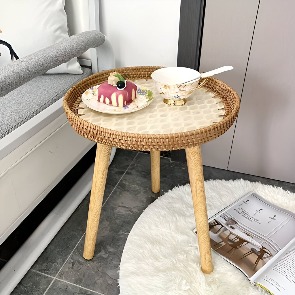 Runder Rattan Couchtisch - Naturfarbener Beistelltisch