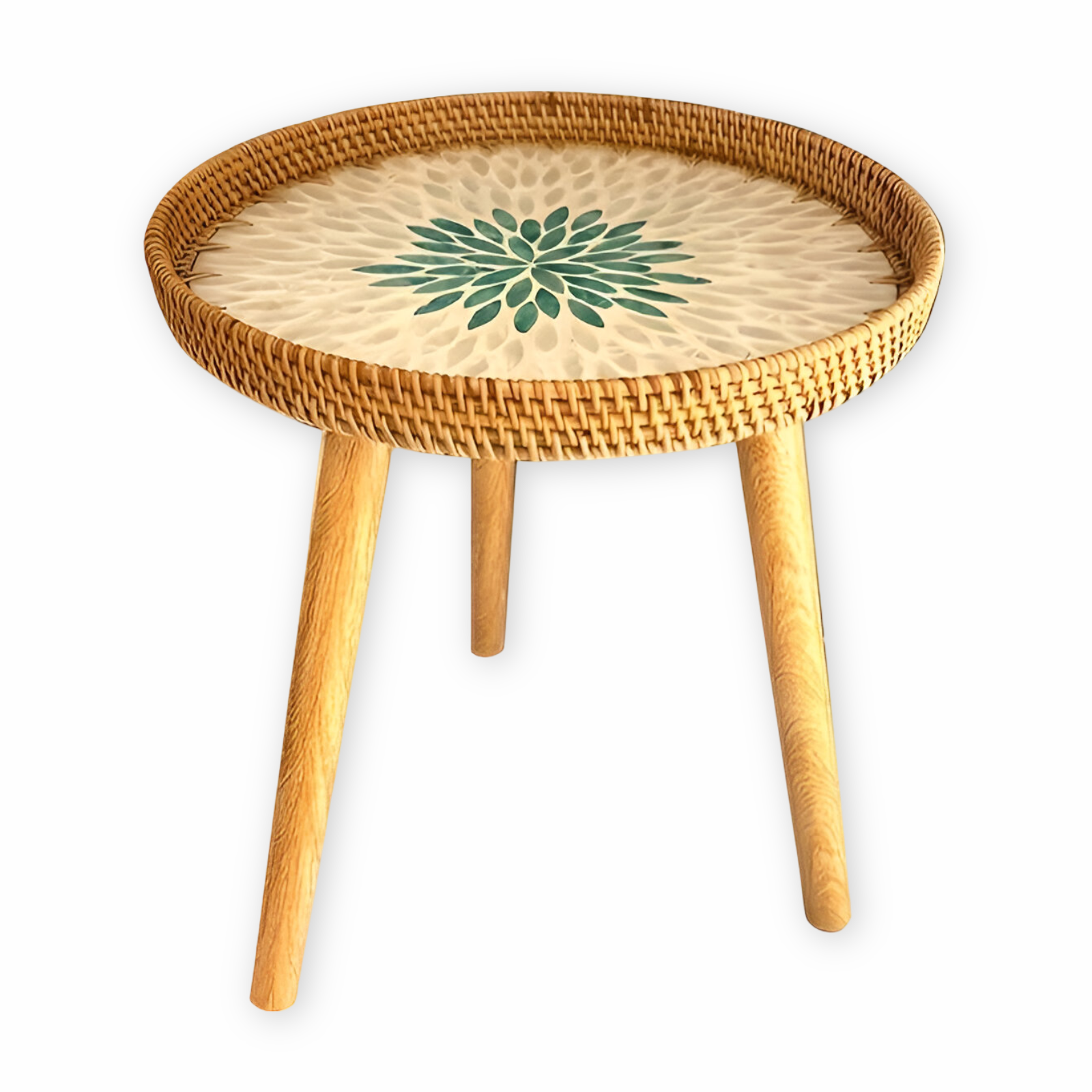 Runder Rattan Couchtisch - Naturfarbener Beistelltisch