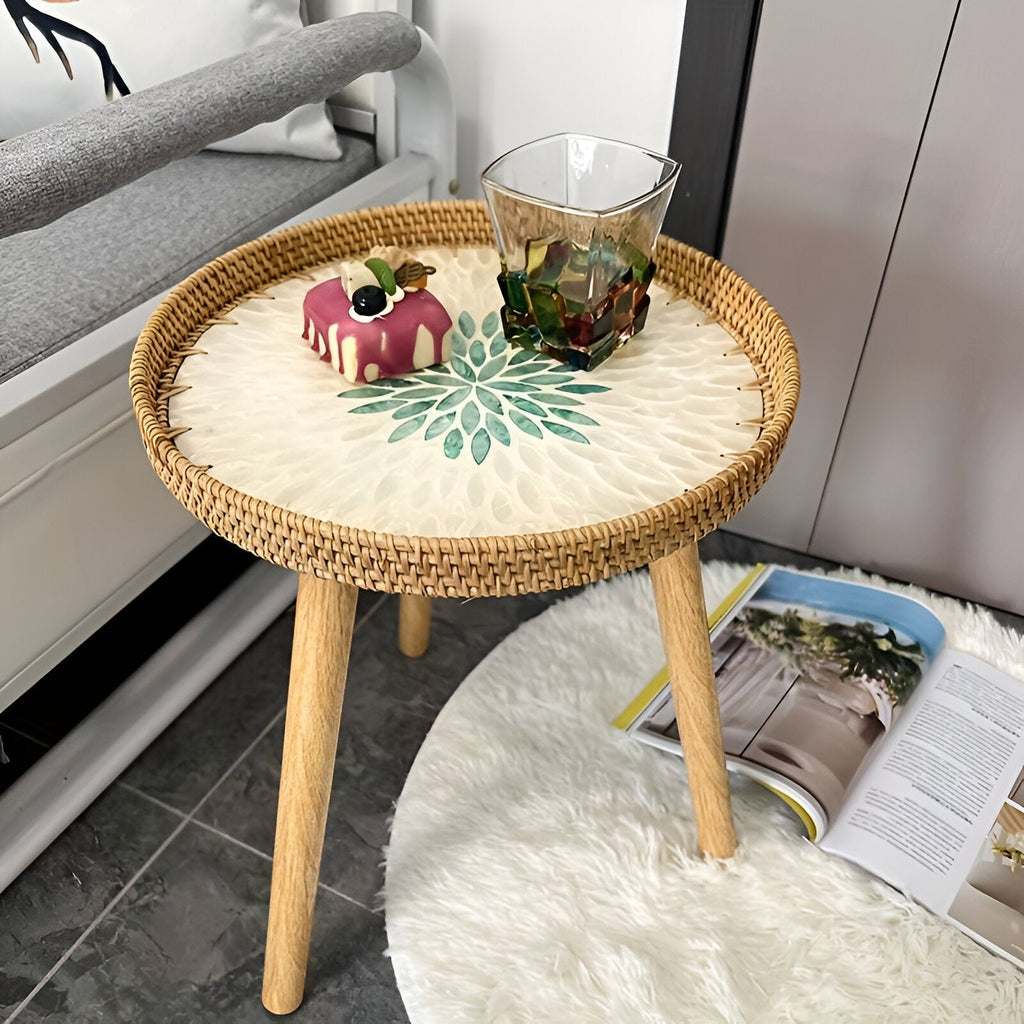 Runder Rattan Couchtisch - Naturfarbener Beistelltisch