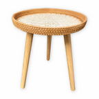Runder Rattan Couchtisch - Naturfarbener Beistelltisch