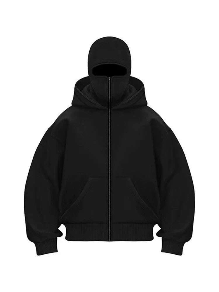 Oversized zip-up hoodie - cotton hooded jacket streetwear