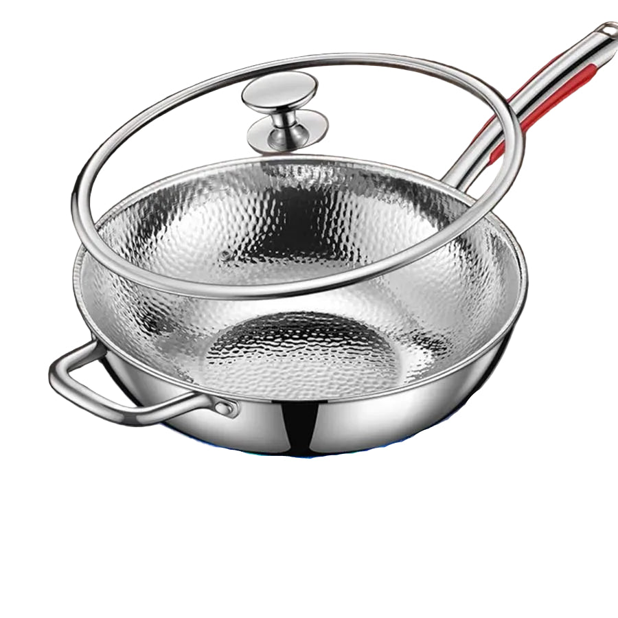 Titanium wok pan with glass lid - induction-compatible deep wok
