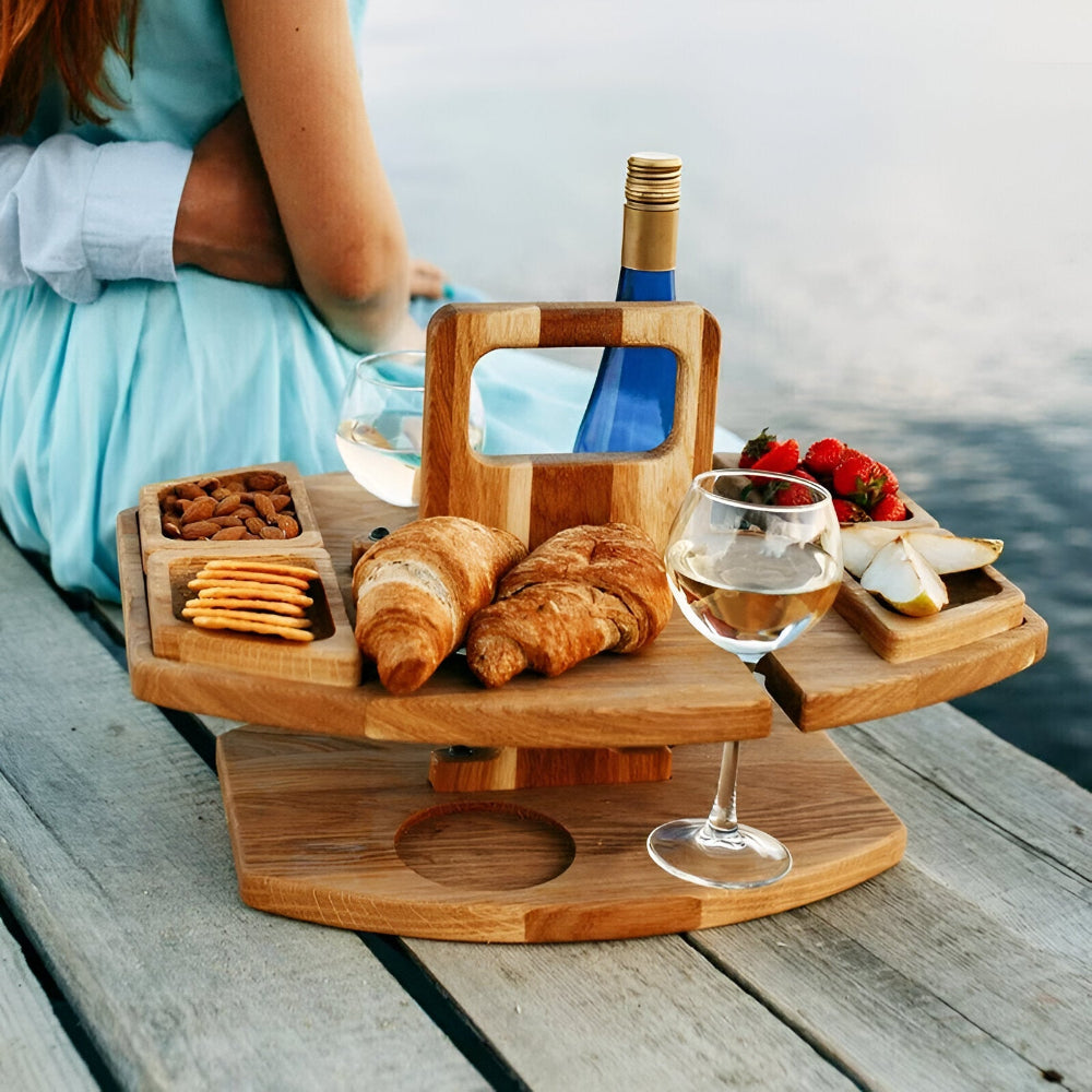 Foldable wooden picnic table - portable outdoor serving table