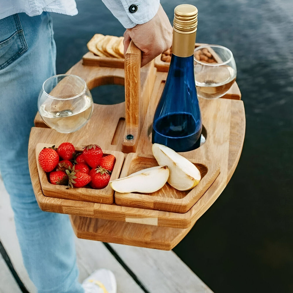 Foldable wooden picnic table - portable outdoor serving table