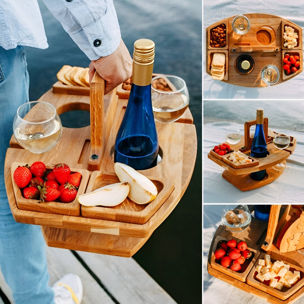 Foldable wooden picnic table - portable outdoor serving table