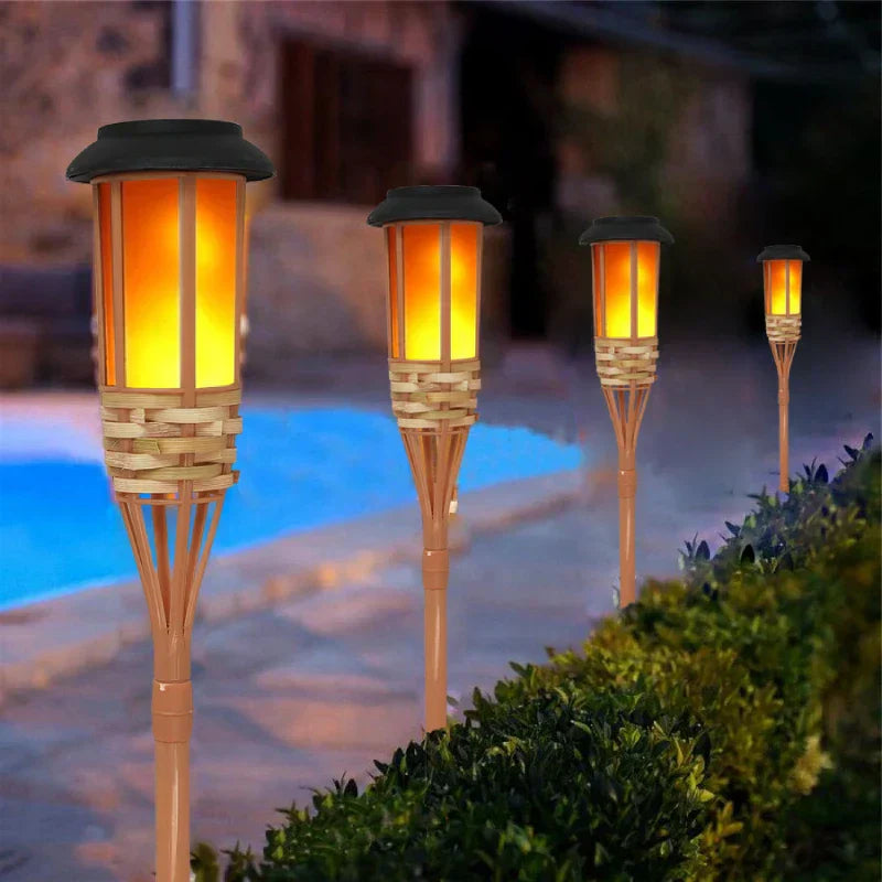 Solar ‑ Fackel‑Set 5er – LED‑Gartenleuchten mit Flammenoptik