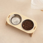 Adjustable Bamboo Stainless Steel Dog Bowls - Elevated Feeding Station for Cats and Dogs