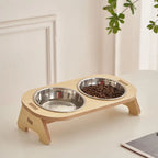 Adjustable Bamboo Stainless Steel Dog Bowls - Elevated Feeding Station for Cats and Dogs