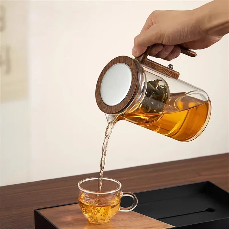 Glass Tea Decanter with Natural Wood Handle