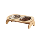 Adjustable Bamboo Stainless Steel Dog Bowls - Elevated Feeding Station for Cats and Dogs