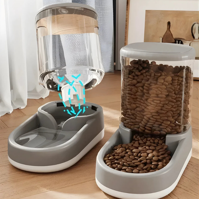 Automatic Food and Water Dispenser Set - Indoor Feeder for Dogs and Cats