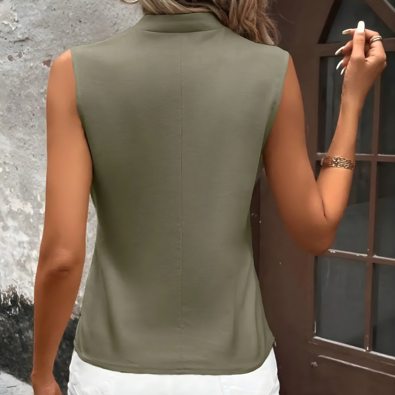 Satin Spandex V-Ausschnitt Ärmellose Bluse - Slim Fit Damen Oberteil Einfarbig