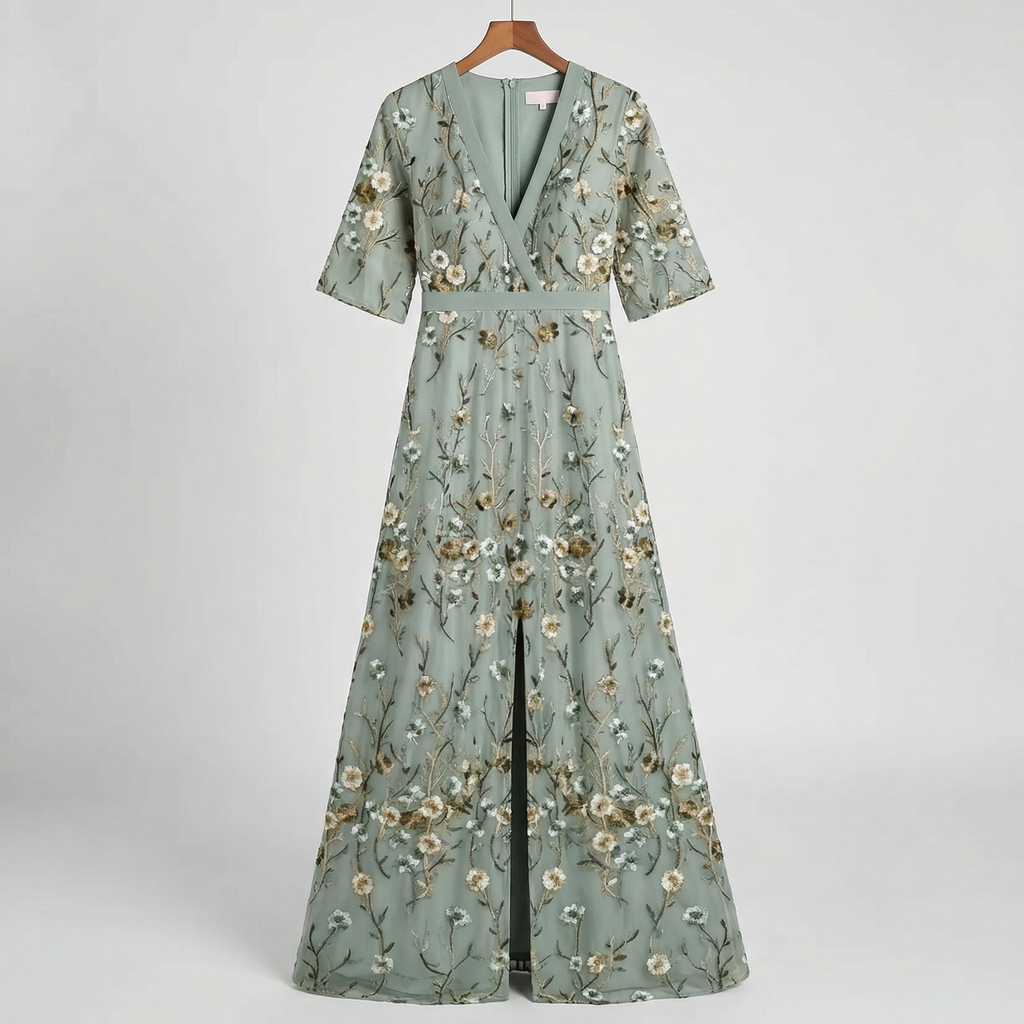 Floral V-neck A-line maxi dress - boho maxi dress