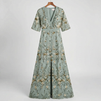Floral V-neck A-line maxi dress - boho maxi dress