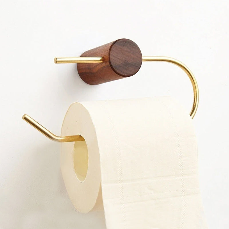 Toilettenpapierhalter aus Messing Holz Metall - Wandmontierter Badrollenhalter