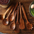 Teak Wood Kitchen Utensil Set - Wooden Cooking Tools for the Kitchen